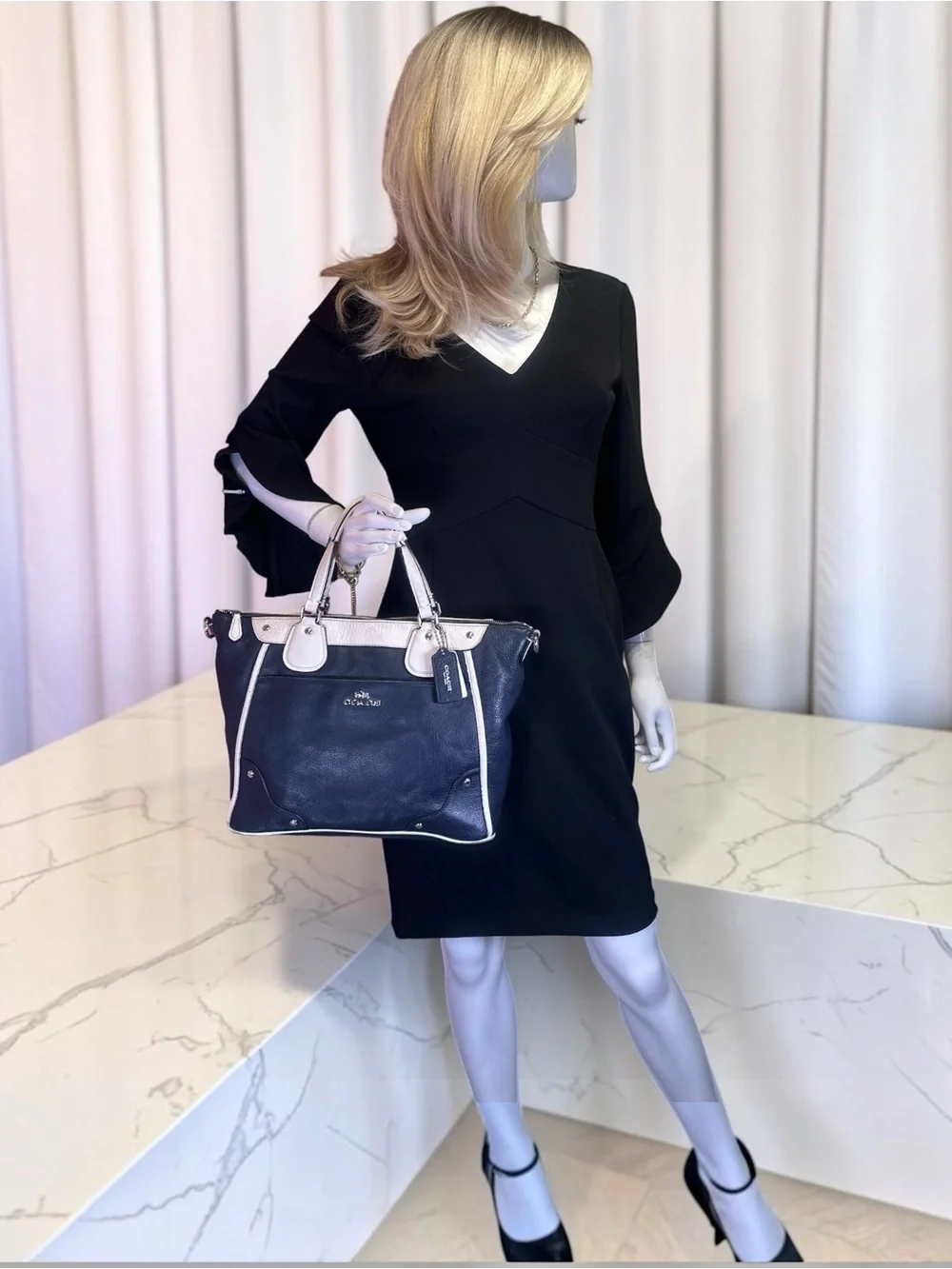 Coach Mickie Spectator Satchel Chalk and Navy Blue